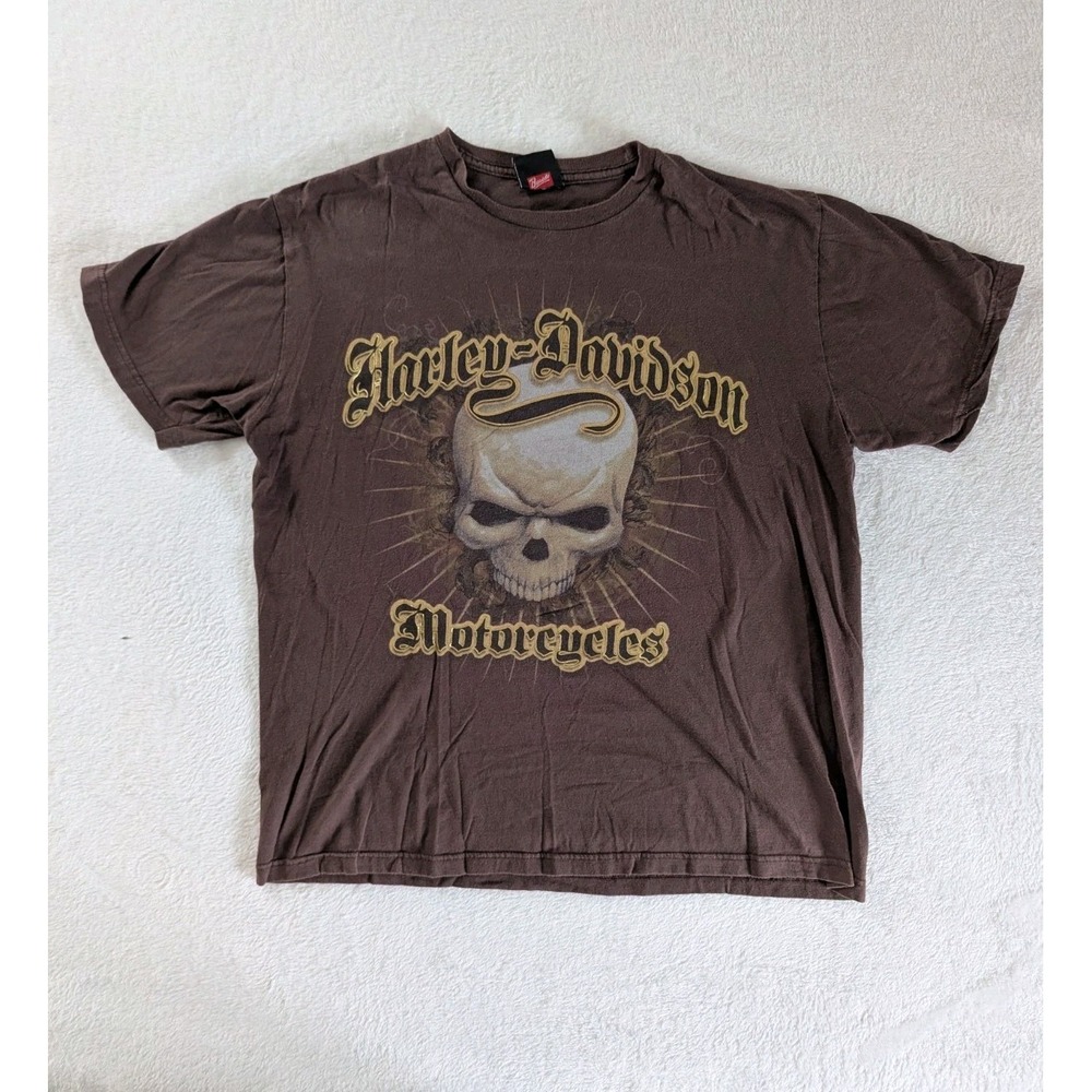 Vtg Harley-Davidson T-Shirt Brown Skull Graphic Hope NJ Biker Mens Sz XL